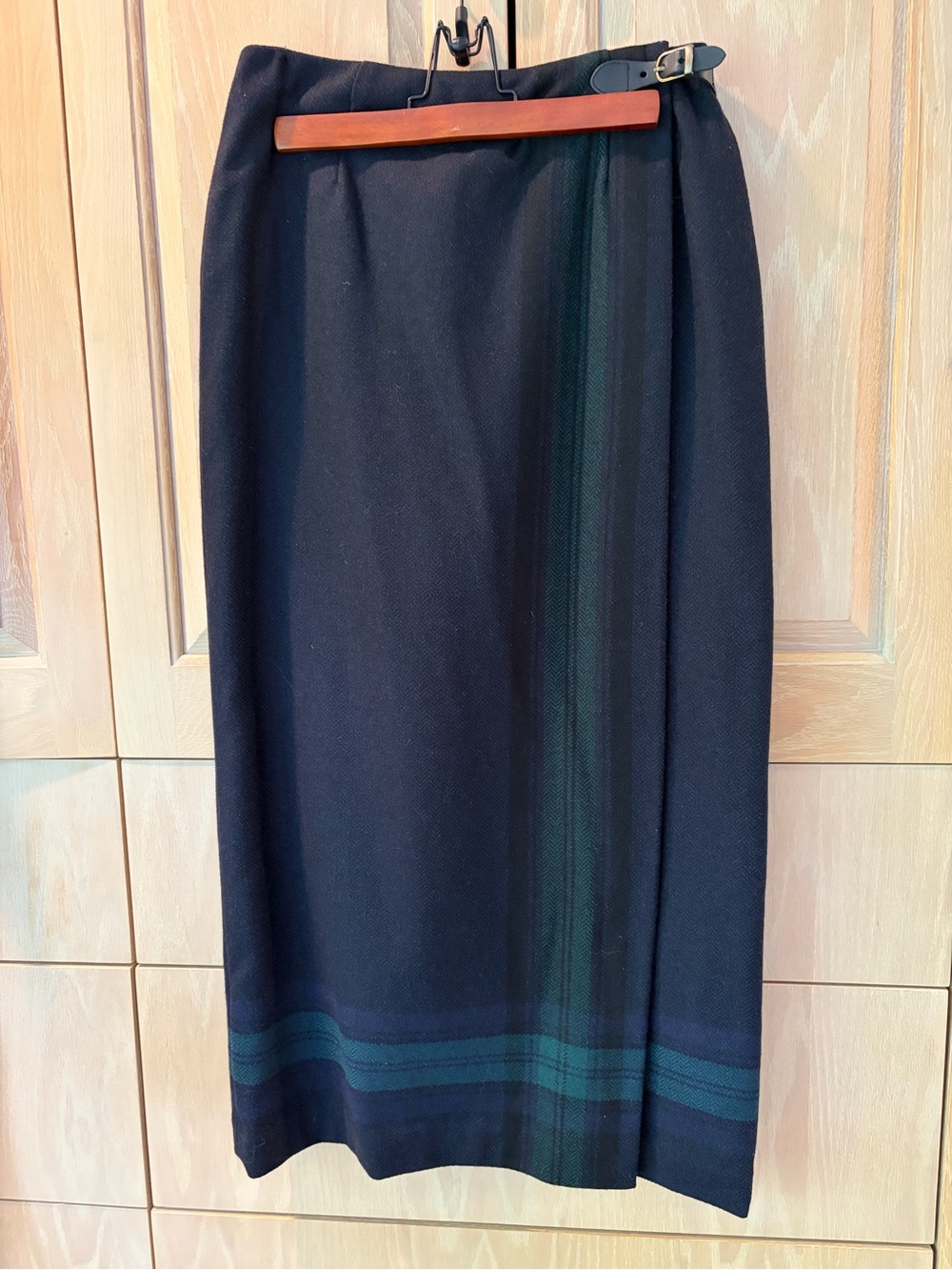 Talbots Navy and Black Wool Wrap Midi Skirt